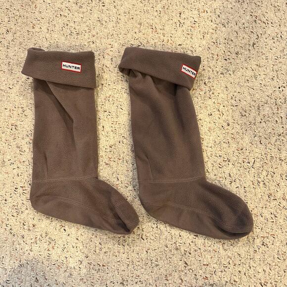 Hunter Womens Sz M 5-7 Tall Fleece Welly Boot Socks Gray Logo Liners Leg warmers - Picture 3 of 7